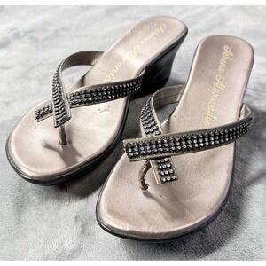 Athena Alexander Shoes Womens Size 9 Gold Rhinestone Wedge Thong Sandals Comfort